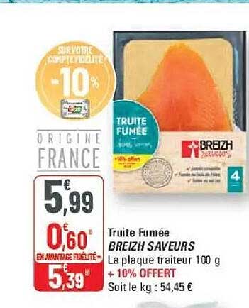Truite Fumée BREIZH SAVEURS La plaque traiteur 100 g + 10% OFFERT