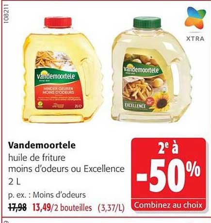 Vandemoortele huile de friture moins d'odeurs ou Excellence 2 L