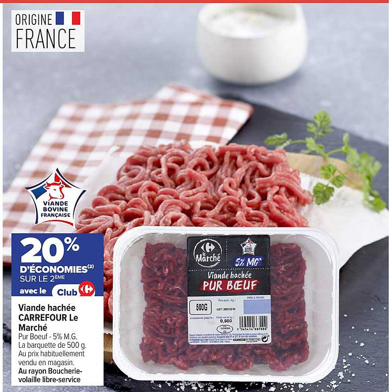 Viande hachée CARREFOUR Le Marché Pur Bœuf - 5% M.G.