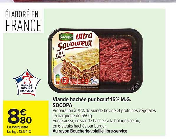 Viande hachée pur bœuf 15% M.G. SOCOPA