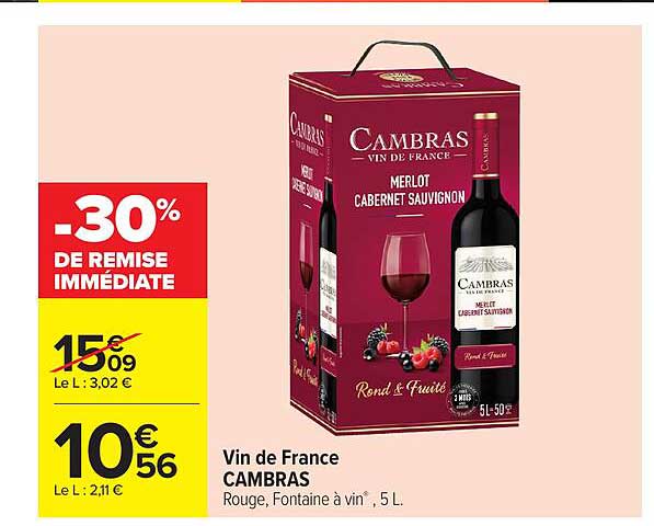 Vin de France CAMBRAS Rouge, Fontaine à vin, 5 L.