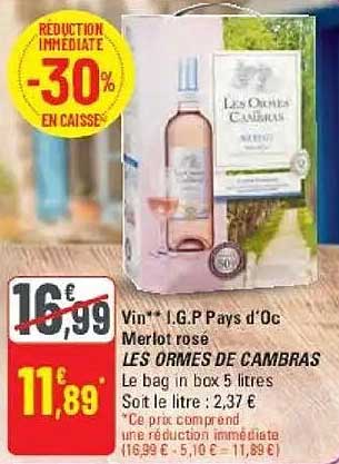 Vin' I.G.P. pays d'Oc Merlot rosé LES ORMES DE CAMBRAS