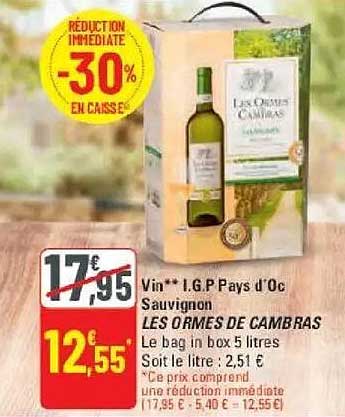Vin I.G.P Pays d’Oc Sauvignon LES ORMES DE CAMBRAS