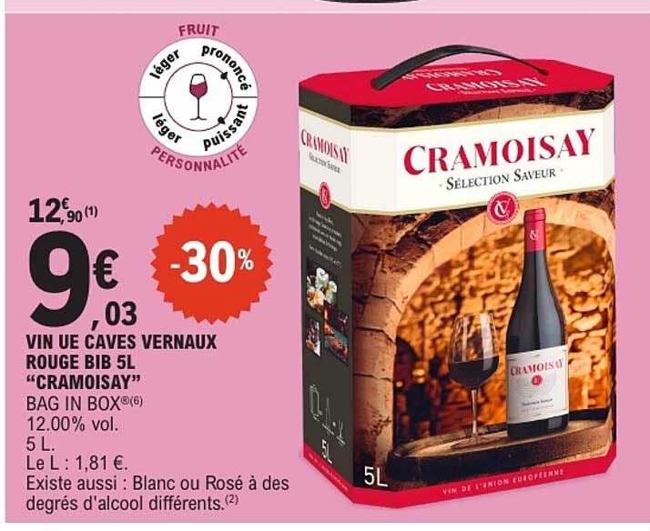 VIN UE CAVES VERNAUX ROUGE BIB 5L "CRAMOISAY"