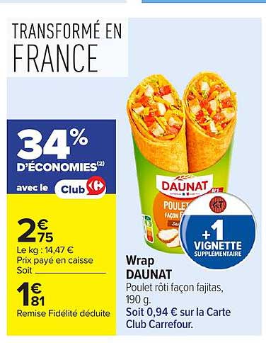 Wrap DAUNAT Poulet rôti façon fajitas, 190 g