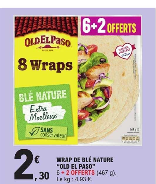 WRAP DE BLÉ NATURE “OLD EL PASO” 6 + 2 OFFERTS (467 g)