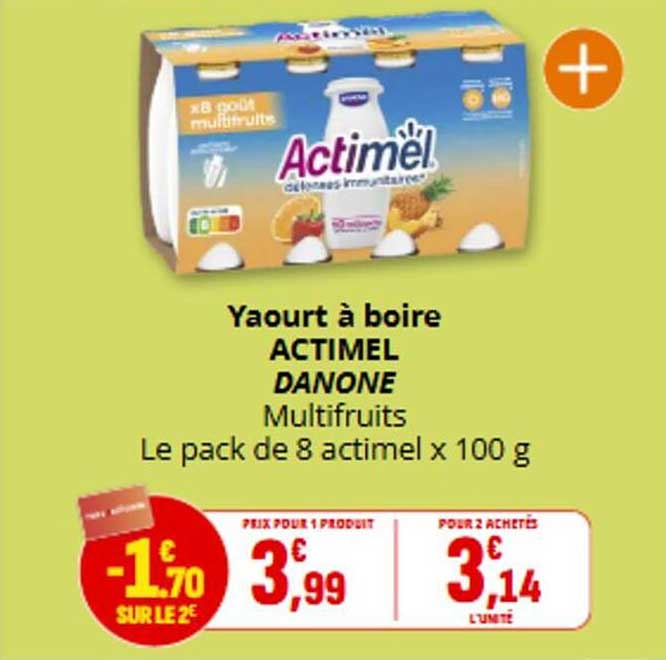 Yaourt à boire ACTIMEL DANONE Multifrruits Le pack de 8 actimel x 100 g