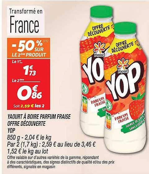 YAOURT À BOIRE PARFUM FRAISE OFFRE DÉCOUVERTE YOP