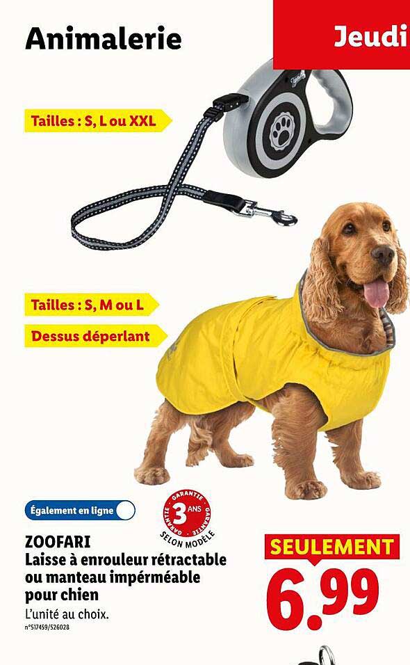 ZOOFARI Laisse à enrouleur rétractable ou manteau imperméable pour chien