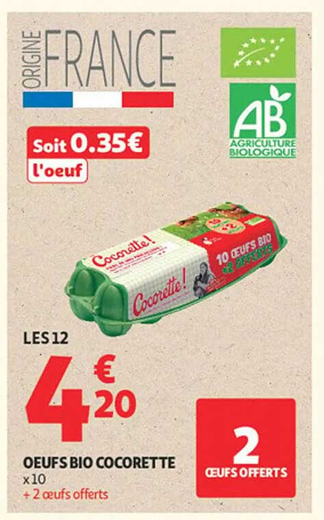 12 OEUFS BIO COCORETTE x 10 + 2 œufs offerts