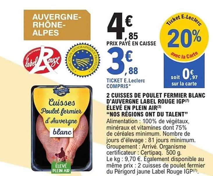 2 CUISSES DE POULET FERMIER BLANC D’AUVERGNE LABEL ROUGE IGP ÉLEVÉ EN PLEIN AIR