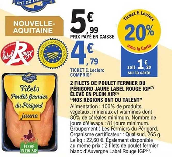 2 FILETS DE POULET FERMIER DU PÉRIGORD JAUNE LABEL ROUGE IGP ÉLEVÉ EN PLEIN AIR