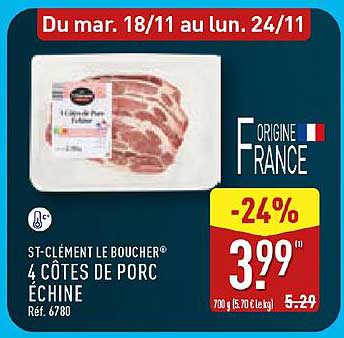 4 CÔTES DE PORC ÉCHINE