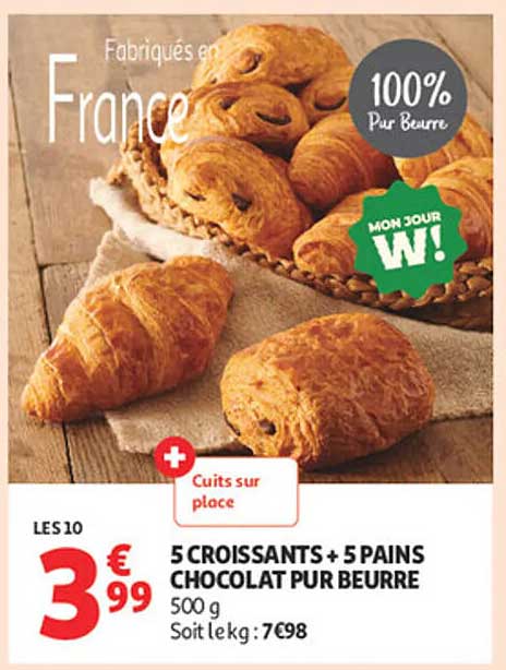 5 CROISSANTS + 5 PAINS CHOCOLAT PUR BEURRE