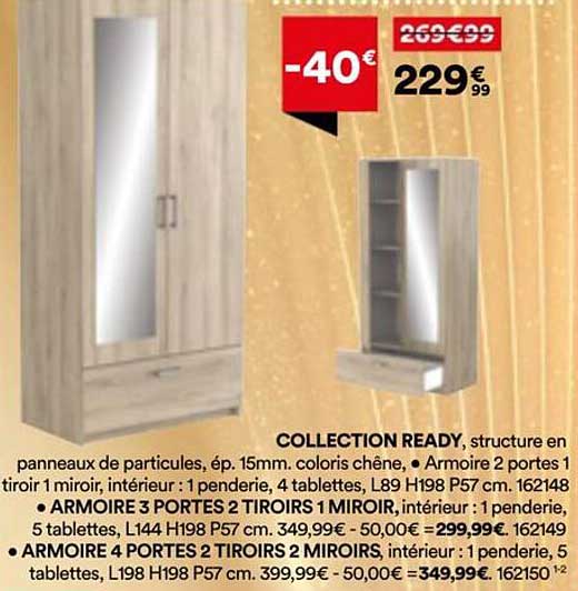Armoire 2 portes 1 tiroir 1 miroir