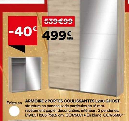ARMOIRE 2 PORTES COULISSANTES L200 GHOST