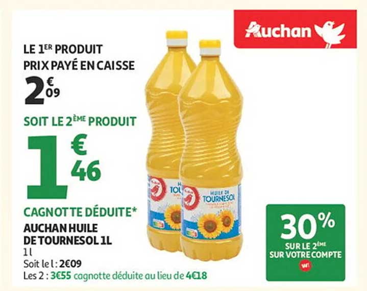 AUCHAN HUILE DE TOURNESOL 1L