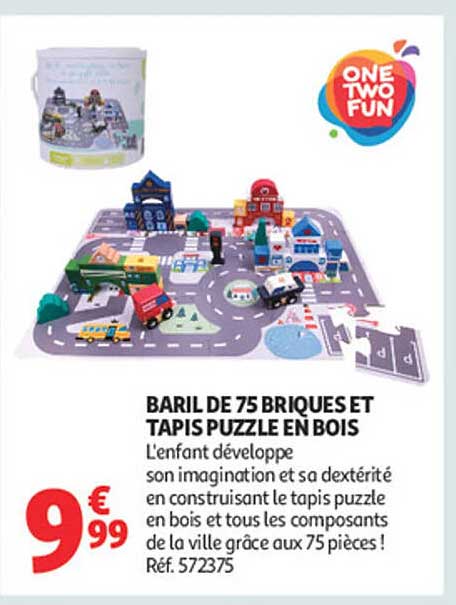 BARIL DE 75 BRIQUES ET TAPIS PUZZLE EN BOIS