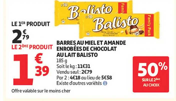 BARRES AU MIEL ET AMANDE ENROBÉES DE CHOCOLAT AU LAIT BALISTO