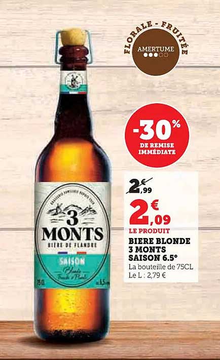Bière Blonde 3 Monts Saison 6.5°