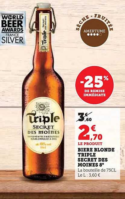 BIÈRE BLONDE TRIPLE SECRET DES MOINES 8°