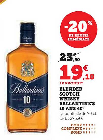 BLENDED SCOTCH WHISKY BALLANTINE'S 10 ANS 40°