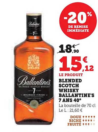 BLENDED SCOTCH WHISKY BALLANTINE'S 7 ANS 40°