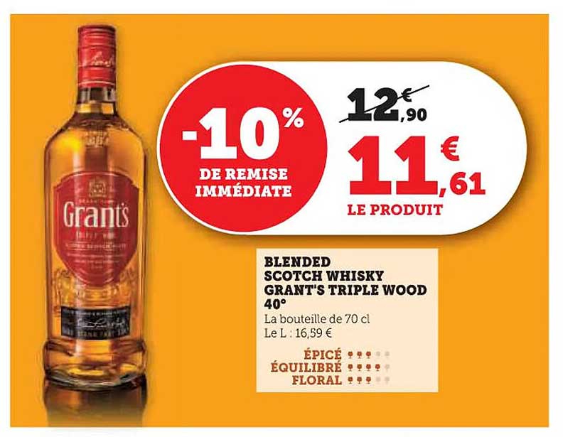 BLENDED SCOTCH WHISKY GRANT'S TRIPLE WOOD 40°