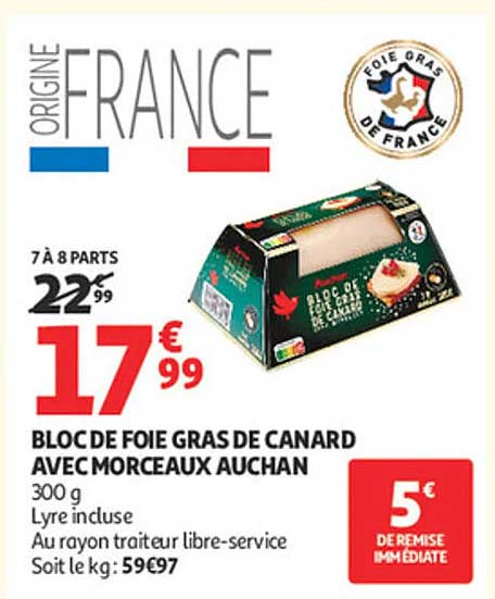 BLOC DE FOIE GRAS DE CANARD AVEC MORCEAUX AUCHAN