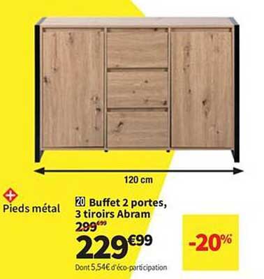 Buffet 2 portes, 3 tiroirs Abram