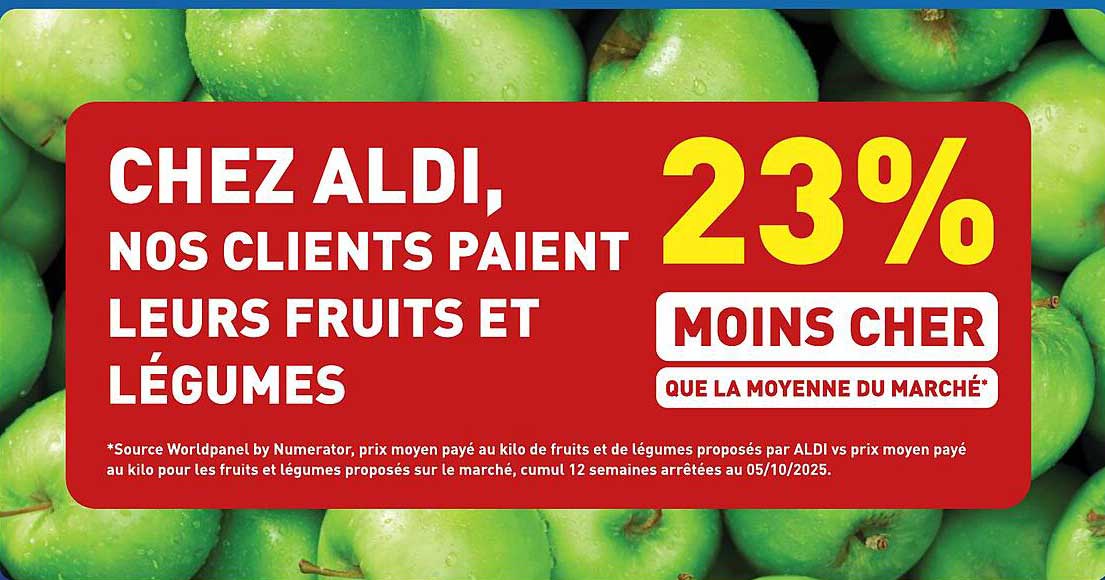 CHEZ ALDI, NOS CLIENTS PAIENT LEURS FRUITS ET LÉGUMES 23% MOINS CHER QUE LA MOYENNE DU MARCHÉ