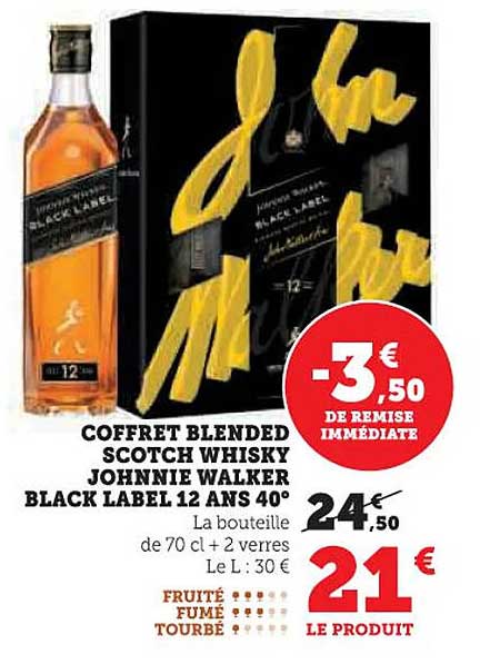 COFFRET BLENDED SCOTCH WHISKY JOHNNIE WALKER BLACK LABEL 12 ANS 40°
