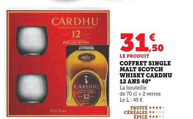 COFFRET SINGLE MALT SCOTCH WHISKY CARDHU 12 ANS 40°