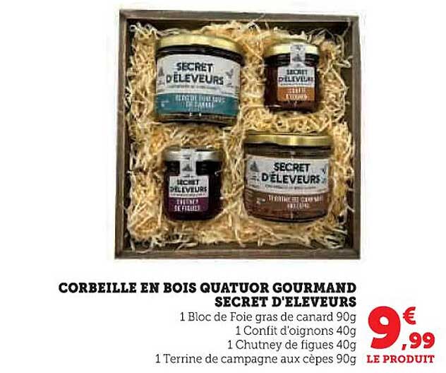 CORBEILLE EN BOIS QUATUOR GOURMAND SECRET D'ELEVEURS