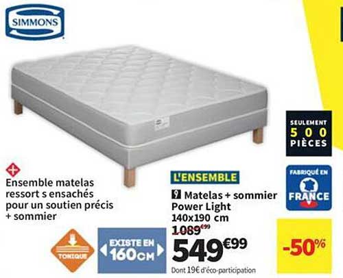 Ensemble matelas ressorts ensachés pour un soutien précis + sommier
