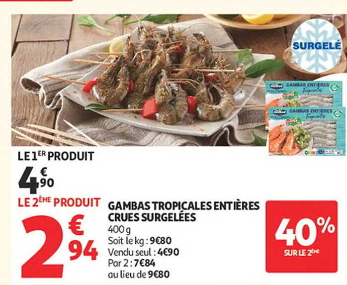 Gambas tropicales entières crues surgelées