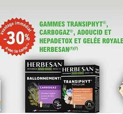 Gammes Transiphyt®, Carbogaz®, Adoucid et Hepadetox et Gelée Royale Herbesan