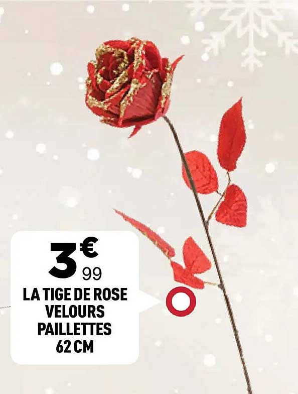 LA TIGE DE ROSE VELOURS PAILLETTES 62 CM