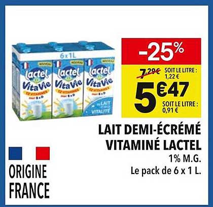 LAIT DEMI-ÉCRÉMÉ VITAMINÉ LACTEL