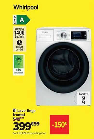Lave-linge frontal Whirlpool 9 Kg