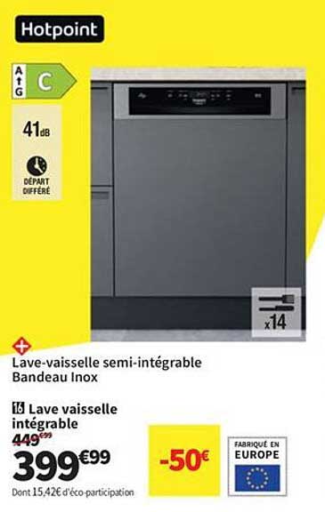 Lave-vaisselle semi-intégrable Bandeau Inox