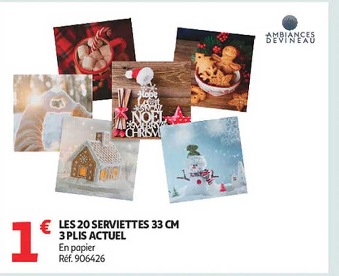 LES 20 SERVIETTES 33 CM 3 PLI ACTUEL