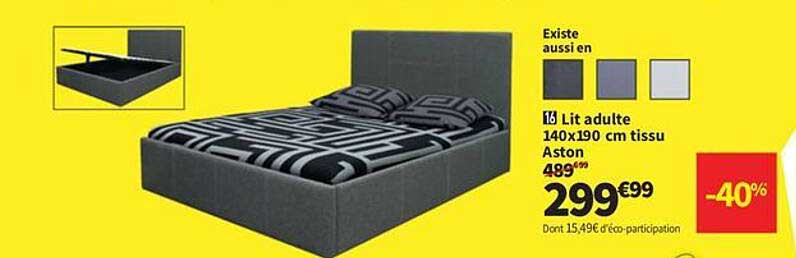 Lit adulte 140x190 cm tissu Aston