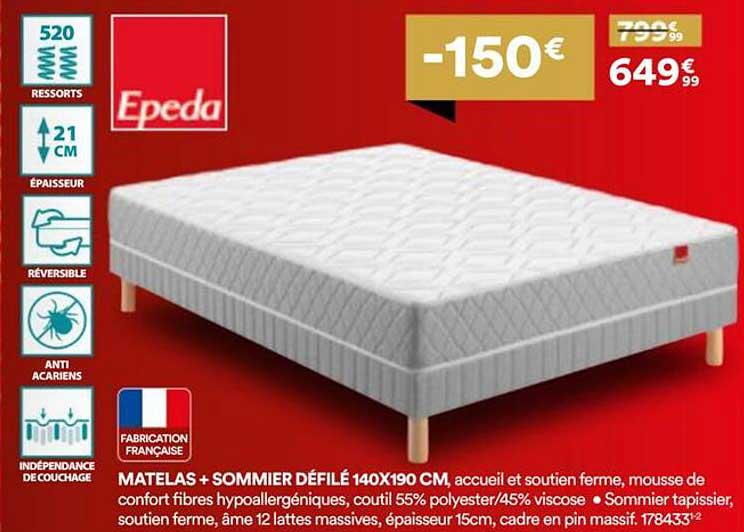 MATELAS + SOMMIER DÉFILÉ 140X190 CM
