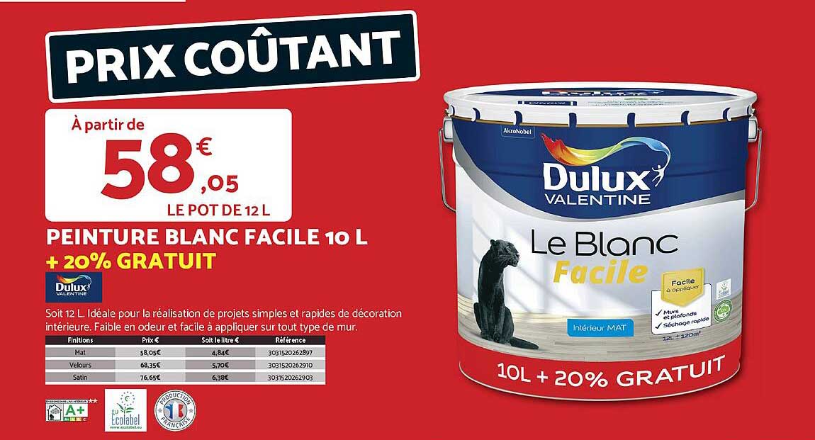 PEINTURE BLANC FACILE 10 L + 20% GRATUIT