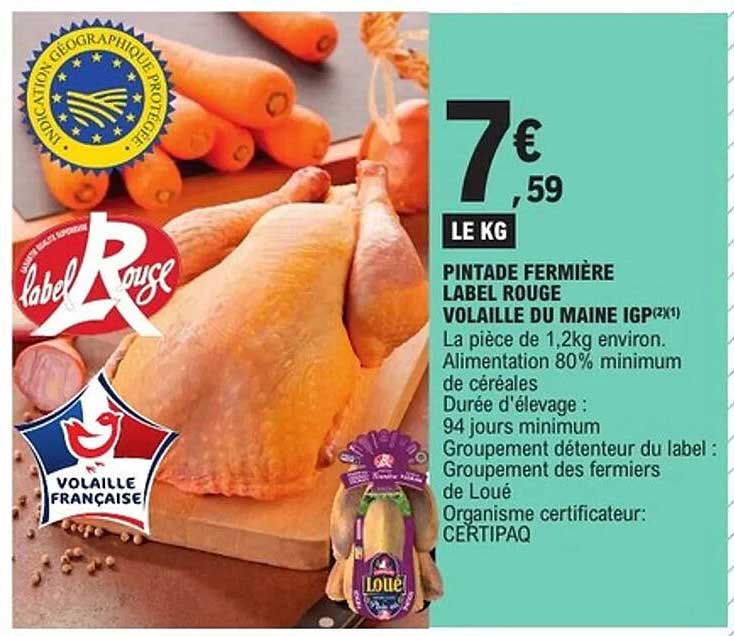 PINTADE FERMIÈRE LABEL ROUGE VOLAILLE DU MAINE IGP