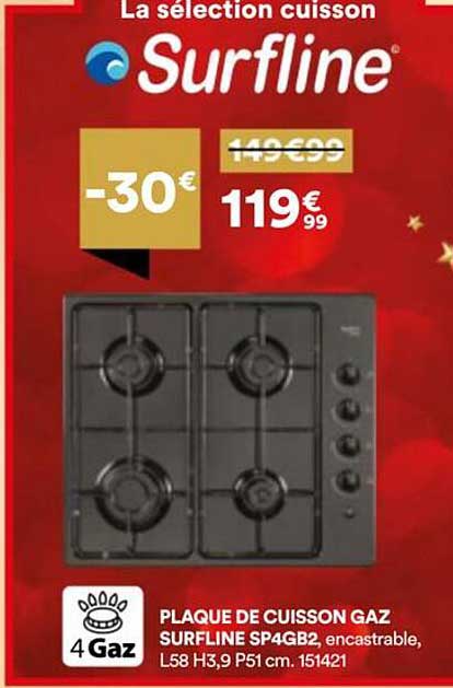 PLAQUE DE CUISSON GAZ SURFLINE SP4GB2