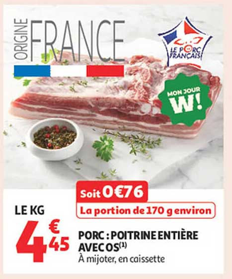 PORC : POITRINE ENTIÈRE AVEC OS