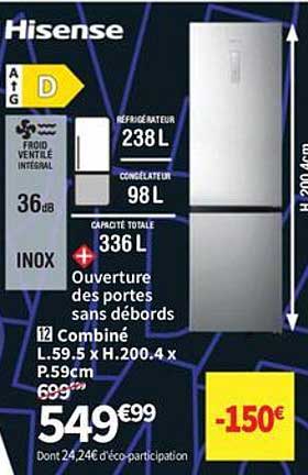 Réfrigérateur combiné Hisense 336 L INOX