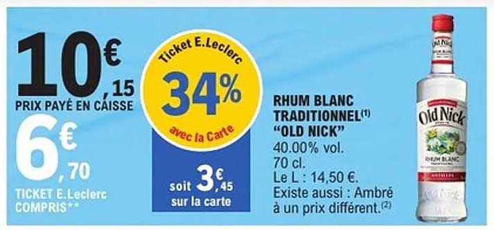RHUM BLANC TRADITIONNEL "OLD NICK"